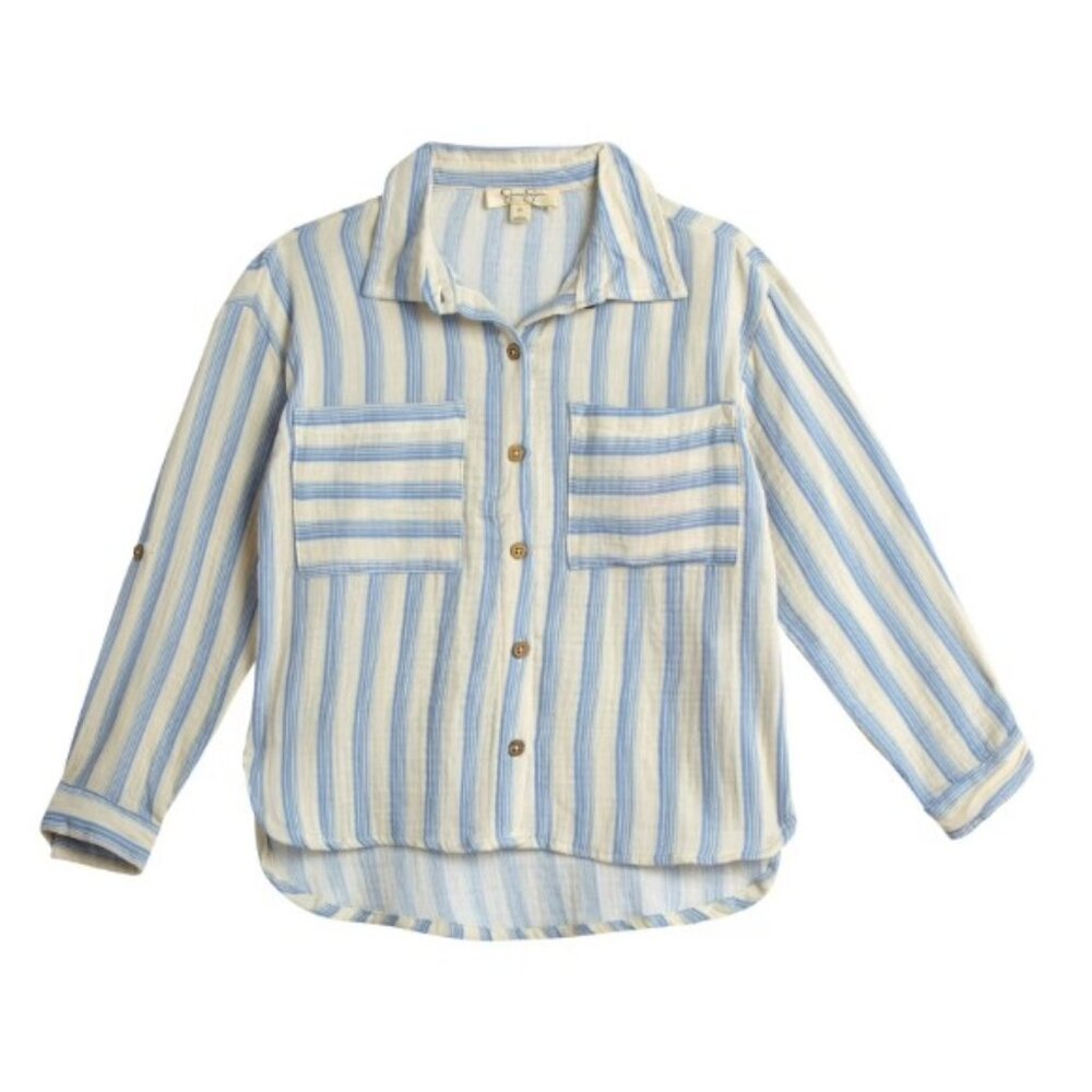 Jessica Simpson Girls' Pucker Button Front Shirt with Long Sleeves, Size M
